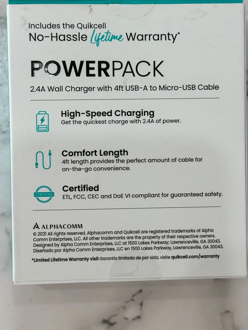 QuickCell 2.4A Wall Charger + 4FT Micro USB Cable NEW